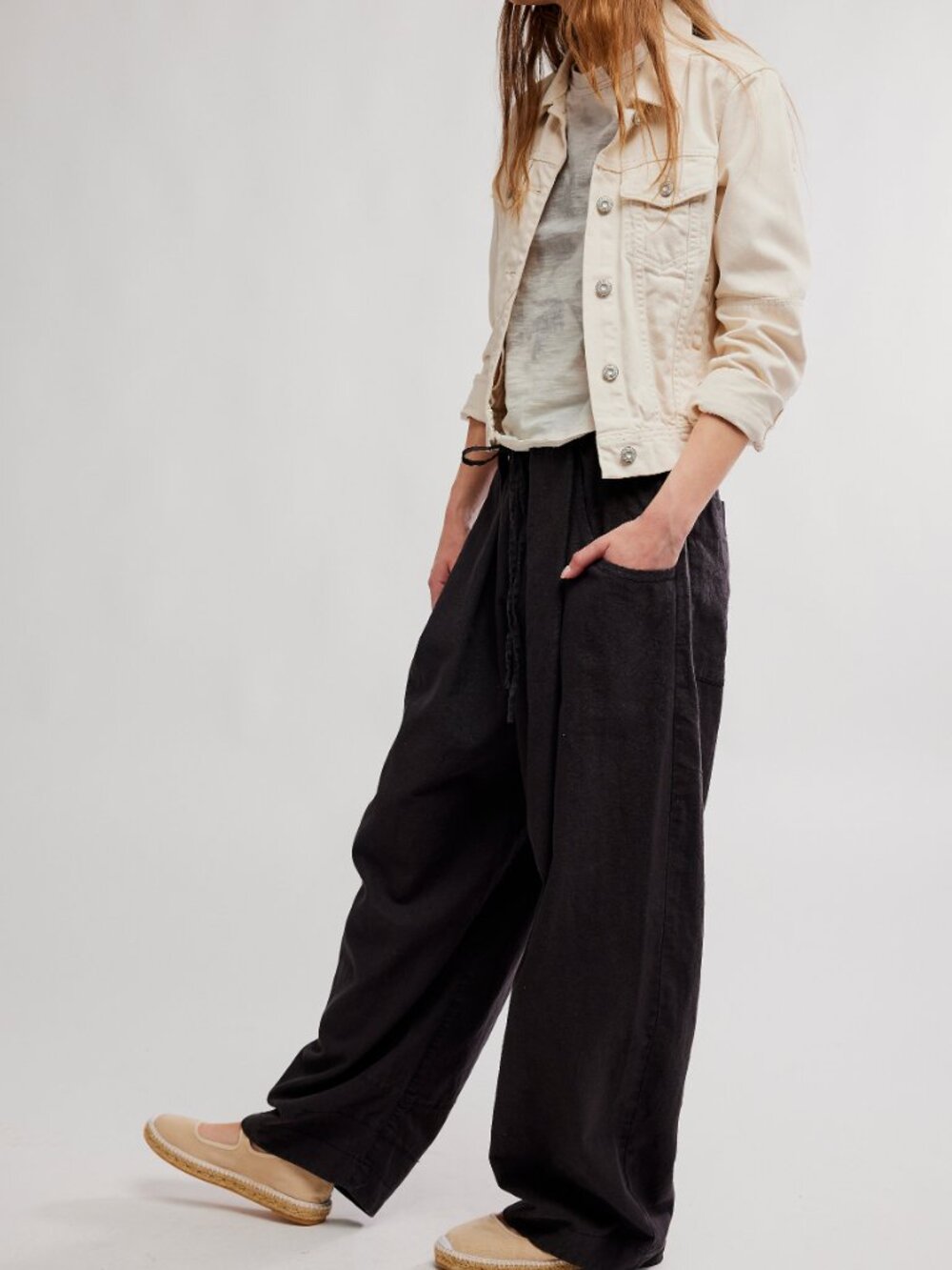 FREE PEOPLE Chambers Laid Back Pull On Pants / Black - Picture 3 of 6